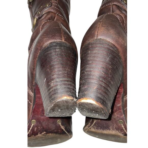 FRYE Fiona 3 Strap Brown Leather Tall Heeled Boots     Size: 7M - Picture 7 of 8